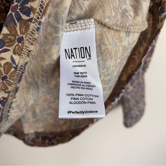 Nation LTD Purple Brown Floral Loren Smocked Peasant Puff Sleeve Top Medium - Picture 4 of 4